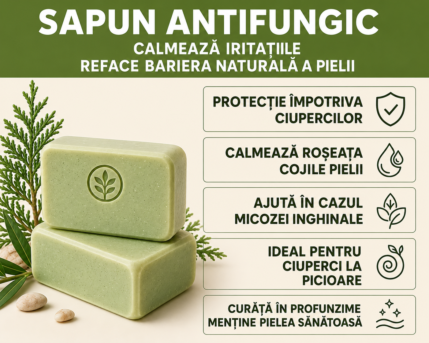 Săpun antifungic — calmează iritațiile și reface pielea 🧼
