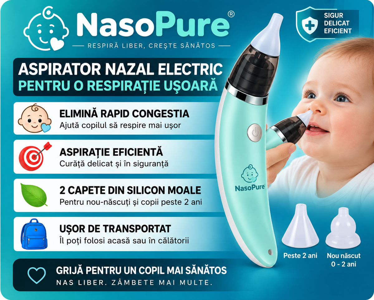 NasoPure™ – Aspirator Nazal Electric pentru Bebeluși și Copii 👶